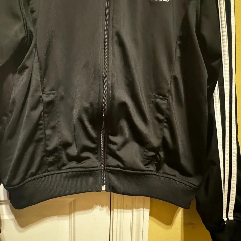 Adidas Men’s Essential Track Running Jacket Black White 3 Stripes Zipper Sz L - Picture 3 of 11